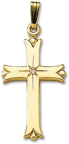 Genuine 14K Yellow Gold and Diamond Cross Pendant (3/4"x1 1/8")