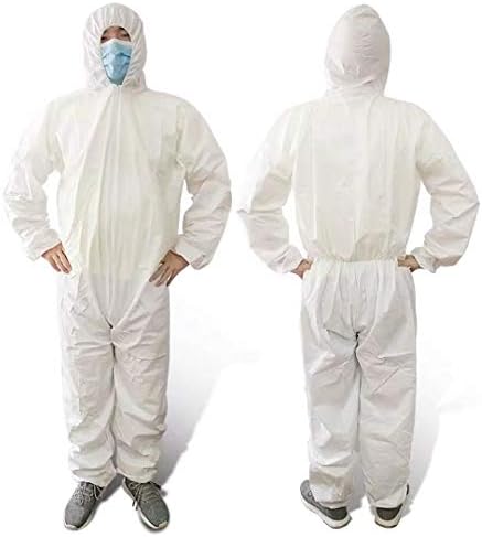 Disposable Coveralls with Hood Protective Suit, Microporous, Elastic Wrist, White