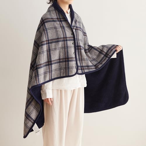Atokazo ひざ掛け ブランケット 肩掛け 着る毛布 膝掛け ボタン付き 4way 腰巻き ポンチョ 吸湿発熱 防寒対策 冷房 静電気防止 洗える 通年使用（グレー，80X130cm）