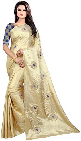 Roadstar India Women's Paper Silk Embroidered Saree with Cotton Silk blouse piece