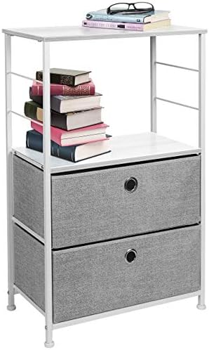 Sorbus Nightstand 2 Drawer Shelf Storage Bedside Furniture Accent End Table Chest For Home Bedroom Office College Dorm Steel Frame Wood Top Easy Pull Fabric Bins White Gray Buy Online At Best