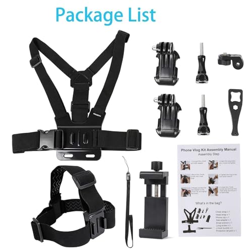 PellKing Mobile Phone Chest Strap Harness Mount Head Strap Holder Kit for POV/VLOG,Cell Phone Clip Compatible with iPhone,Samsung,GoPro Hero 9, 8,7, 6, 5, 4, 3,2, 1,AKASO,DJI Osmo,and Action Cameras…