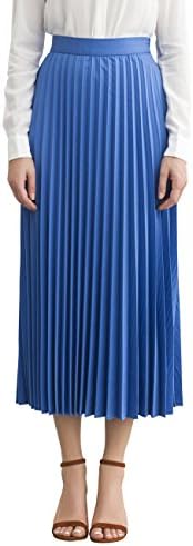 Simple Retro Women's Pleated Skirt Midi A Line High Waist Skirt , Blue , XX-Small