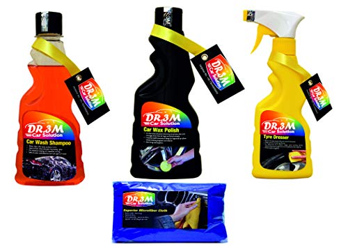 DR.3M A682-TYRE Polish 250ml. + CAR Wax Polish 250ml.+ CAR WASH Shampoo 250ml.+ 1PC Blue CAR Microfiber Cloth.