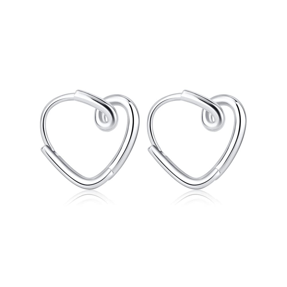 Love Heart Shaped Small Hoop Earrings for Women Teen Girls S925 Sterling Silver Plated Daith Infinite Promise Mini Cartilage Tragus Cute Minimalist Dainty Sleeper Jewellery Gifts Valentine's Day BFF
