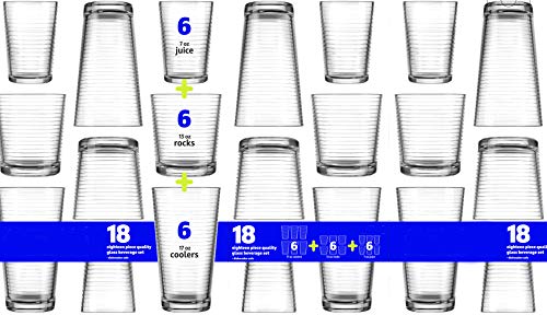 Palais Glassware Striped Clear Glass Set (Set of 18-6 of Each, Juice, Rocks, Coolers) - Thumbnail 2
