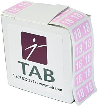 TAB 2 Digit Year Label, 2018, 1/2" High, Light Pink, 500 Labels/Roll