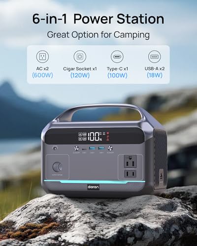 DaranEner 600W Portable Power Station with Solar Panel Included, 288Wh LiFePO4 Battery Solar Generator (1200W Surge), 2.3H Fast AC Recharge Backup Power Supply for Camping, Home Outages, Emergency