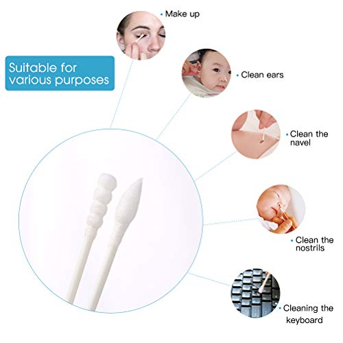 Lameila 200pcs Thin Shaft Cotton Swabs for Baby Ear Nose Clean 100% Cotton Double Tipped White Natural Paper Sticks Multipurpose Cotton Buds Cleaning Sterile Sticks