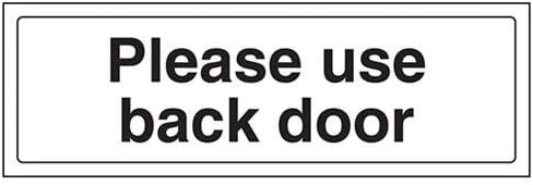 VSafety Please Use Back Door Door Sign – Landscape – 300mm x 100mm ...