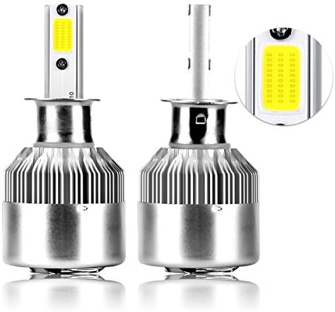 H3 LED Headlight Bulb with COB Chips 72W 8000LM 2PCS LED Car Lights All-in-One Conversion Kits with White Lamps 6500K 12V LED High Low Beam Headlights - 3 Year Warranty