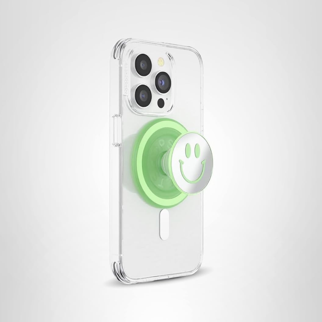 PopSockets Phone Grip for MagSafe with Kickstand, Magnetic Stand, Swappable Top, Secure Hold for iPhone MagSafe Cases, Phone & Tablet Grip, Cute PopSockets - Matcha Dew Happy Reflex