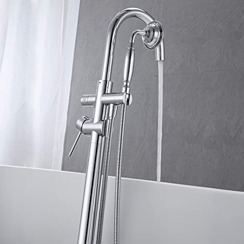 Wowkk Tub Filler Freestanding Bathtub Faucet Chrome Floor Mounted Brass Bathroom Tub Faucets