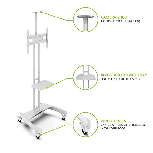 Kanto MTM65PLW Height Adjustable Mobile TV Stand with Adjustable Shelf