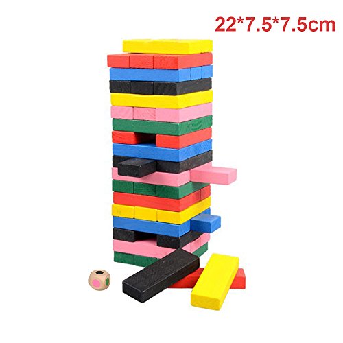 Weoxpr 54 Pcs Colorful Wooden Deluxe Stacking Game—Best Stacking Game For Party Gifts For Kids Both Boys And Girls. Perfect Birthday Presents .Good For Intellectual Development（Multicolour） - Thumbnail 5