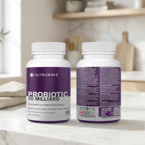 Nutrawave 50 BILLION Probiotics Women & Men, 15 Strains Active Culture. Relieves Bloating and Constipation, Improved Digestion and Gut Health Supplement, Non-GMO, Vegan, Gluten Free. 60 Vegan Capsules/ 60 Day Supply