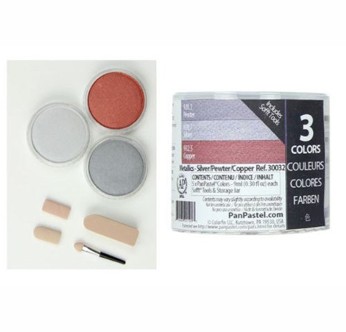 Colorfin PanPastel Ultra Soft Artist Metallic Pastel Set, 9ml, Silver, Pewter, Copper, 3-Pack