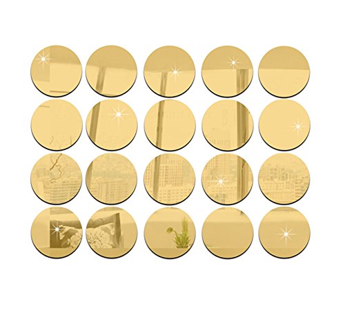5cm Diameter Round Mirror Sticker, DIY Accessory Decorative Mirror Pieces, Acrylic Mirror Sticker,50pcs/lot (Gold)