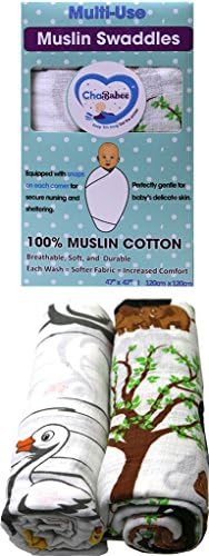 Muslin Cotton Baby Swaddle Blanket Set 2 Pack Unisex with Corner Snaps for Secure Nursing, Stroller, Car Seat, and Carrier Cover