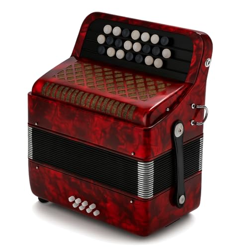 Acordeón para Principiantes, 22 Teclas, 8 Bajos, Instrumento de Lengüeta de Botón Profesional para Principiantes con Bolsa de Almacenamiento (Rojo)