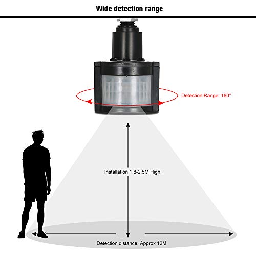 OWSOO Outdoor 180 Degree PIR Induction Motion Sensor Detector Wall LED Light Auto Switch IR Human Infrared Detector Waterproof 12M Home Safety - Thumbnail 4