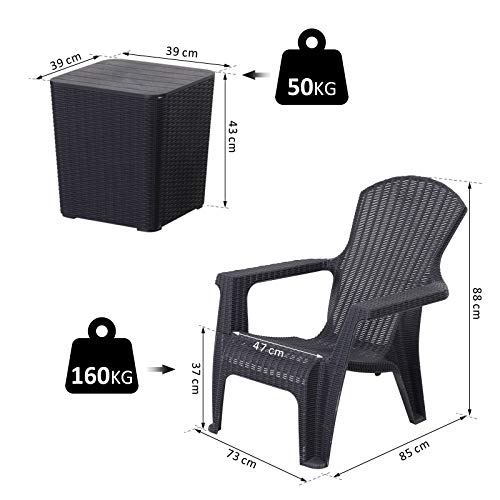 Outsunny Dreiteiliges Gartenmöbel Set, Sitzgruppe, 2 Stühle, Kaffeetisch mit Stauraum, PP, Schwarz – Bild 8