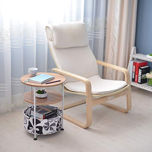 Beyonds Bedside Table with a Linen Bag, 3- Tier Elegant Round Side Table Wooded End Table Bedside Cabinet, Home Storage Unit, Nightstand Lamp Desk for Bedroom