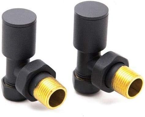 myhomeware Anthracite Angled Valves for Heated Towel Rail Radiator Minimalist Brass Pairs 15mm Central Heating