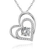 18K Gold Plated Silver with Diamond Love Heart Pendant Necklace for Women, 18