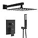 EMBATHER Shower System,Metal Black Shower Set with High Pressure 12 Inch Rainfall Shower Head for Bathroom, Wall Mounrt Square Shower Combo Set(Contain Shower Faucet Rough-in Valve Body and Trim)