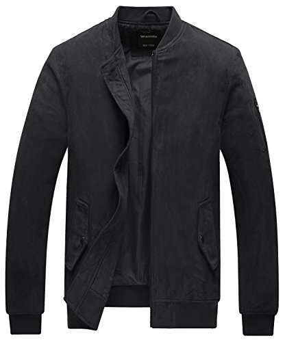 Wantdo Quilted Bomber Jacket Padded Warm Windproof Zip-Front Outdoor Baseball Collar Coat Black Medium