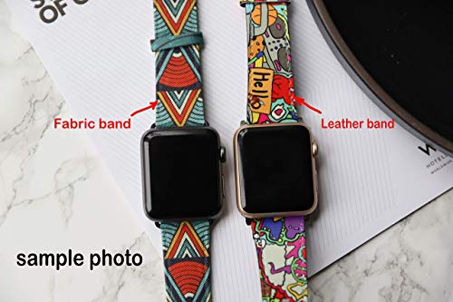 Wrist band strap compatible with Apple Watch iWatch all series adapters 38mm 40 mm 42mm 44mm series 1 2 3 4 Leather Fabric strap - Thumbnail 3