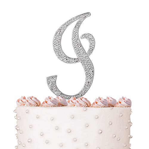 Letter I, Initials, Happy Birthday Cake Topper, Wedding, Anniversary, Vow Renewal, Crystal Rhinestones on Silver Metal, Party Decorations, Favors - Thumbnail 6