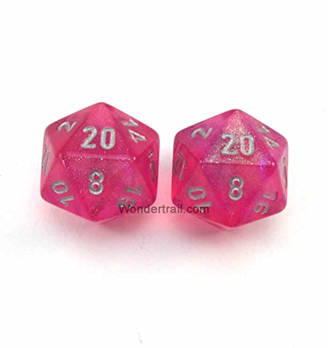 WCXPB2014E2 Pink Borealis Dice with Silver Numbers D20 Aprox 16mm (5/8in) Pack of 2 Dice Chessex