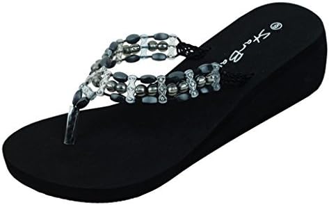 Womens Fashion Wedge Sandals Thongs Flip Flop W/Stones (2307 Black, 9)