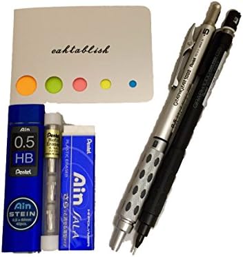 0.5 mm Pentel Drafting Pencil Graphgear 1000(PG1015) , Graph for Pro(PG1005),Ain 0.5mm HB Leads (40pces),Ain Eraser SALA, Refill Eraser Z2-1N + Original 5 Colors Sticky Notes