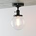 PERMO Modern Semi Flush Mount Ceiling Light with Globe Clear Glass Shade 1 Light Industrial Light Fixtures for Hallway, Bathroom, Farmhouse, Entryway(Black)