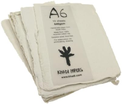 Handmade Recycled Paper. A6, 640gsm, 10 Sheets, white