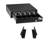 EOM-POS Cash Register Money Drawer + Mounting Brackets for Under Counter Installation. Built in Cable to Connect to Printer. Compatible with Square Stand [Receipt Printer Required](Printer Driven)