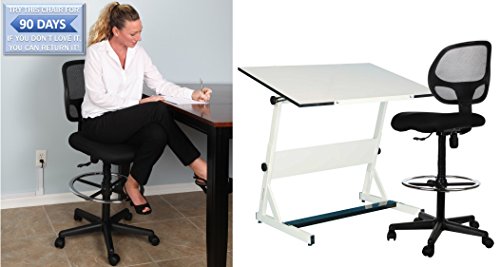 Sleekform Drafting Chair | Adjustable Stool with Wheels for Tables & Standing Desks | Reclining Backrest with Lumbar Support | Reinfored Footrest with Height Control | Breathable Mesh Back & Seat