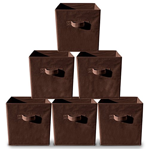 Six Coffee Collapsible Storage Containers With Reinforced Bottom: Storage Bins That Slide Together for a Durable, Stylish Storage Cabinet - Drawer Organizer Includes Six Cubes - Two-Year Warranty