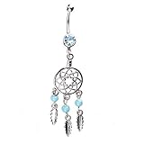 Ownsig 1 Pc Pretty Dream Catcher Rhinestone Fork Dangle Belly Navel Ring Body Piercing Ornament Blue