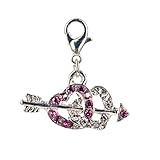 Gorgeous Sparkly Silver Colored Double Heart Pierced With Arrow Shaped Clip On Pendant Charm For Bracelets Bangles Studded With Pink And Clear Rhinestones Crystals By VAGA©
