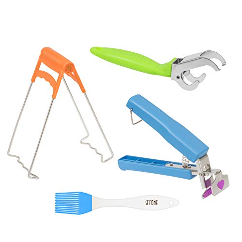 Hot Plate Gripper, SEFONE Stainless Steel Bowl Clip Bonus With A Basting Brush, Kitchen Retriever Tongs Bowl Dish Pan Clip For Cooking (3 Pack)