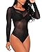 JomeDesign Women Black Sheer Mesh Long Sleeve O Neck Jumpsuit Bodysuits S