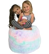 MiniOwls Plush Toy Storage Solution (Cover, Unfilled) - Rainbow Furry Bean Bag - Soft Teddy Faux ...