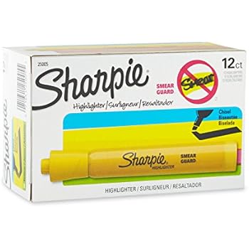 Sharpie 25005 Accent Tank Highlighters, Chisel Tip, Yellow, 12-Count