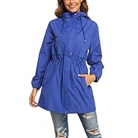 GUANYY Rain Jacket Women Waterproof Hooded Raincoat Active Outdoor Windbreaker Trench Coat (Blue, X-Large)