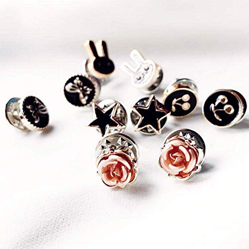 Joyci 10-Pack Women Shirt Brooch Buttons Lapel Pins Novelty Suit Vest Safety Buckle Metal Tie Tacks Pin Back Clutch (Black B)