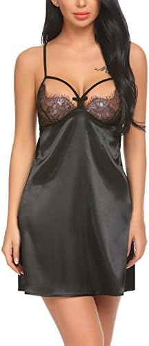 Oheetu Women Lingerie Satin Nightgown V Neck Nightwear Lace Chemise Sleepwear Set
